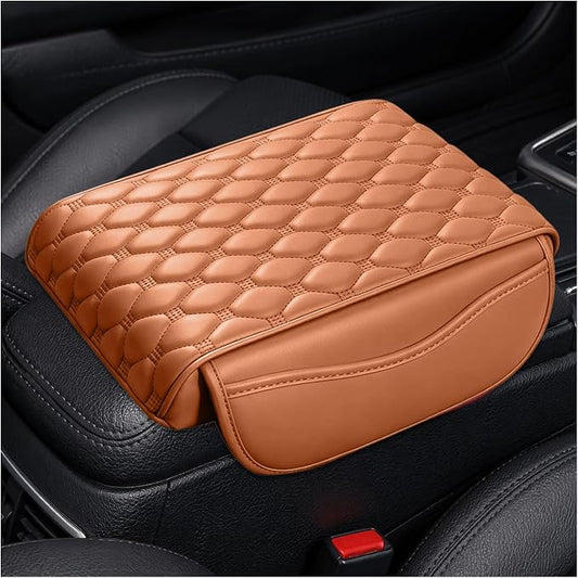 Car Center Console Cover, Memory Foam Auto Armrest Cushion Center Console Pillow Pad with Side Pockets, Anti-Scratch Leather Elbow Pillow Armrest Seat Box Protector for Most Cars (Yellow) by Unknown
