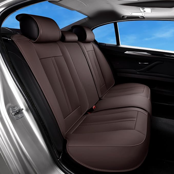 Huidasource Coffee Back Seat Cover Luxury Nappa Leather, Rear Seat Cover with Velcro Adjustable, Ventilation Holes, Child Seats, Seat Covers Waterproof Universal Fit for Most Cars SUV Trucks, Coffee - Image 9