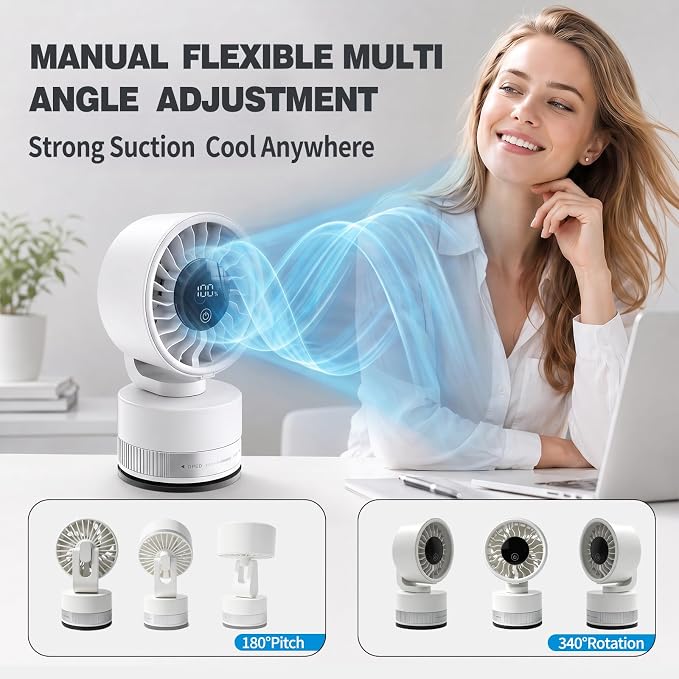 Upgraded Suction Cup Wall Mounted Fan with 4000mAh Battery, 5 Speeds Adjustable 180 Tilt 340 Rotation - Rechargeable Portable Fan Strong Suction for Home, Kitchen, Bathroom, RV, Office, Gym, Cruise - Image 5