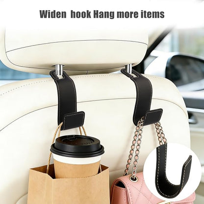 2-Pack Car Headrest Hooks, 1.1-Inch Wide Purse Hangers, Black | Microfiber leather hooks with built-in metal cores keep purses, groceries and backpacks organized and within reach - Image 3