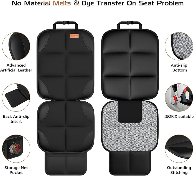 SMART ELF Backing Backseat Car Organizer Kick Mat with Storage Pockets | Waterproof 600D Baby Car Seat Protector for Leather and Fabric, Universal Size Baby/Pets for Child Car Seat - Thick Padding - Image 7