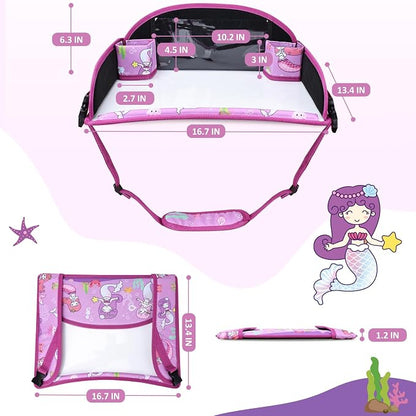 Toddler Car Seat Travel Tray FOR Road Trip Activities, 1PCS Mermaid | With 16.7" x 13.4" Smooth Dry Erase Board, Cup holders, Ddjustable Strap & Shoulder Carry Strap - Image 7