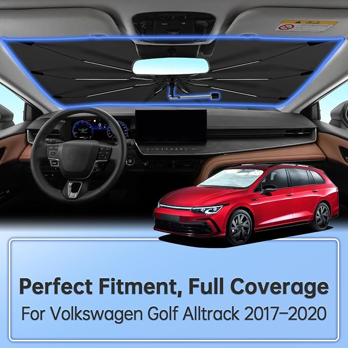 Windshield Sun Shade Umbrella for Volkswagen Golf Alltrack 2017-2020 | Foldable Car Sunshade, Highly Reflective Auto Sun Shield Visor for UV Protection, Keep Car Cool Accessories - Image 2