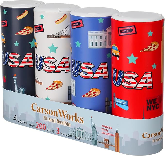 Carson Works Car Tissues Holder 4 Packs Round Car Tissues Cylinder Fit for Car Cup Holder, Home Small Tissue Dispenser with Refill Tissues for Car Bathroom Office by CarsonWorks