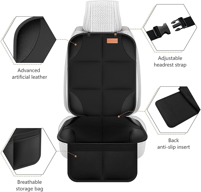 SMART ELF Car Seat Protector, Thickest Padding and Non-Slip Backing (Black) | Waterproof Car Seat Cover with Mesh Pockets, 600D Leather and Fabric for SUV, Sedan, Truck, Easy to install for Baby and Pet - Image 4