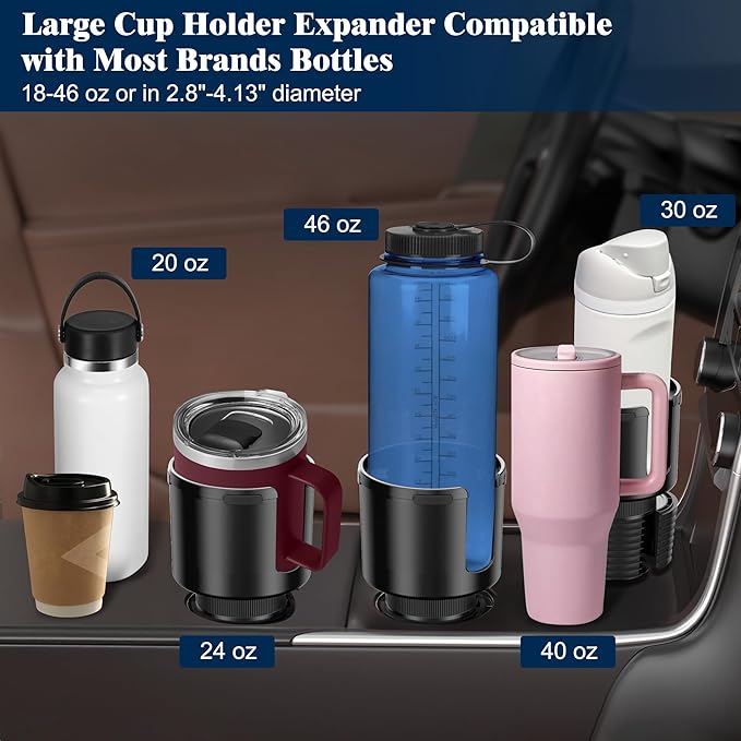 Quick-Install Car Cup Holder Expander, Space-Saving Cup Holder for Car with Offset Design, Non-Slip Large Water Bottle Holder Expander, Compatible with Owala, Stanley, Yeti Cups (24oz to 64oz) - Image 2