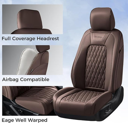 Coverado Premium Leather Full Set Seat Covers Waterproof Heavy-Duty Protectors Custom Fit for Ford F150 (2015-2026) F250/F350/F450 (2017-2026)-Coffee, Vintage Style, Scratch-Resistant - Image 4