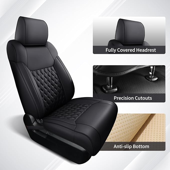 Huidasource Tacoma Car Seat Covers, Nappa Leather Truck Seat Cushion Cover Fit for Toyota Tacoma 4th Gen 2024-2026 Double/Crew Cab SR, SR5, Limited, TRD Sport/Off-Road,Trailhunter (Full Set/Black) - Image 3