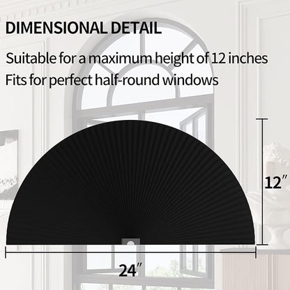 Myshade Arch Window Shades Half Circle Blackout Cellular Shades Cordless No Drill Blinds for Windows Half Moon Honeycomb Fabric No Tools Room Darkening Shades Easy Install (1PCS Black 24" W X 12" H) - Image 3