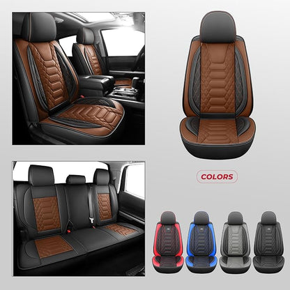 FREESOO Custom Leather for Toyota Tundra Seat Covers 2014-2021 Crewmax Cab | Custom Fit, Full Set, 60/40 Split Bench, Waterproof Faux Leather, for Truck Toyota Tundra Accessories, BlackBrown - Image 8