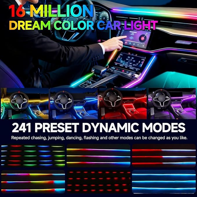Interior Car LED Strip Lights, Acrylic LED Lights for Car with Dynamic Dreamcolor Chasing, 10 in 1 175 inches 593 LEDs Ambient Lighting Kits Music Sync Wireless APP and Remote Control - Image 3