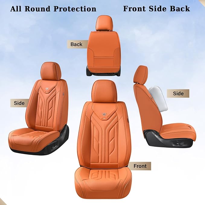 Coverado Seat Covers, Car Seat Covers Front Seats, Leather Seat Covers for Cars, Automotive Seat Covers Car Seat Protector Car Seat Cushion Universal Fit for Most Sedans SUV Pick-up Truck(Orange) - Image 7