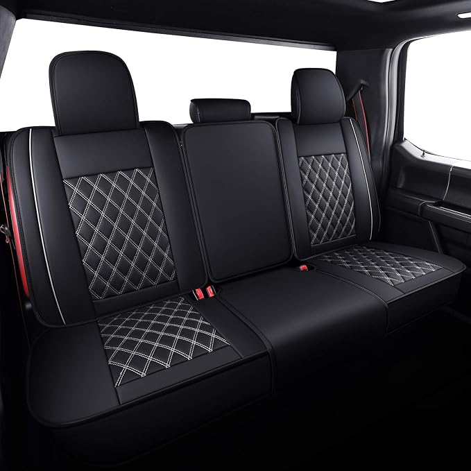 Car Seat Covers for Ford F150 F250 F350 F450 Truck (Black-White) | Custom Fit 2009-2026 F150 Crew Cab, 2017-2026 F250 F350 F450 Super Duty XLT STX XL Lariat Pickup, Waterproof Leather Full Set - Image 3