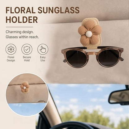 Flower Magnetic Sunglass Holder for Car Visor Fits Women (Brown) | Anti-Scratch Car Sunglass Holder Clip for Multiple Sizes of Glasses,Tool-Free Sunglasses Clip for Car Visor as Gifts - Image 3