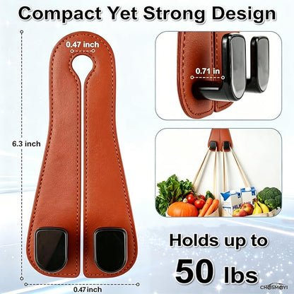 2 Pack Car Seat Hooks, Leather Car Seat Back Hanger for Purses & Bags | Anti-Drop Design, Holds Up to 50 lbs, Car Backseat Organizer, Car Storage Accessories - Image 2