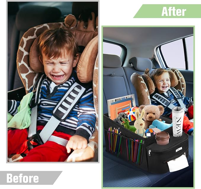 FUNNy elf Passenger Seat Organizer with Partitions & 4 Cup Holders | Waterproof Oxford Material, Anti-slip, 6 Mesh Pocket & 1 Zipper Tissue Box, Passenger Seat Organizer for Front or Back Seat - Image 6