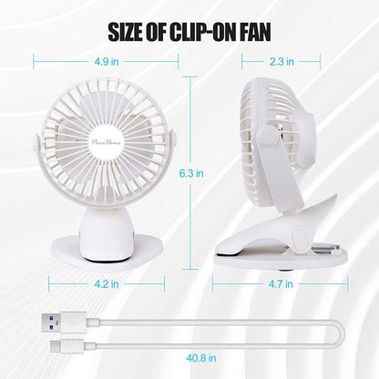 Portable Clip Fan Battery Operated,3 Speeds USB Rechargeable Mini Table Fan with Strong Airflow,360°Rotation Ultra Quiet Personal Desk Fan for Home Office Bedroom Dorm Stroller Camping(White) - Image 2