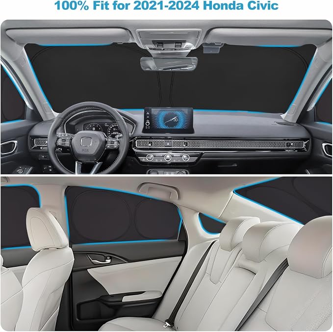 XCBYT 2021-2024 Civic Window Covers, Full Car Window Covers 8PCS | 6-Layer Blackout, Sun Protection, Dual-Sided Design, Easy Installation, Camping Napping Sleeping Parking Living - Image 3