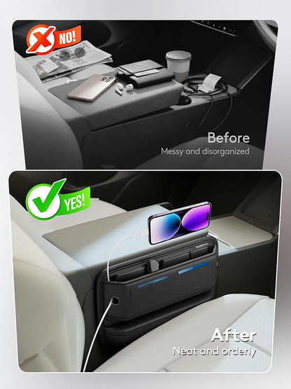 Car Seat Gap Filler Organizer with Sun Visor Organizer | PU Leather Seat Gap Filler for Phone, Keys, Cards & Sunglasses, Front Seat Storage Side Pocket for Cars SUVs Trucks - Image 4