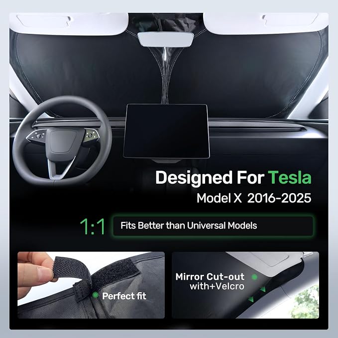 2026 Upgraded Zanch Windshield Sun Shade for Tesla Model X 2016-2025 | UV Protection & Heat Reduction, Light-Blocking, Heavy-Duty, Easy to Store&Setup, Keep Interiors Cool, Sun Shield for Parking - Image 5