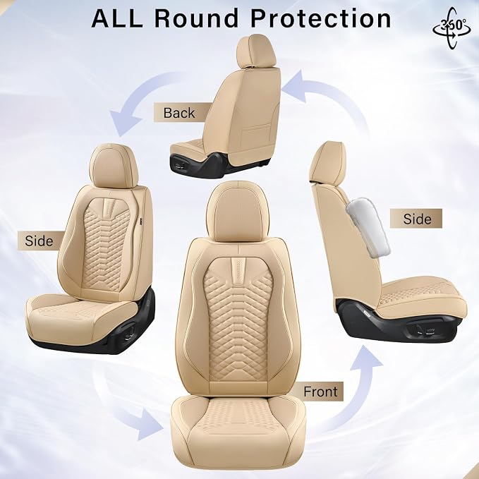 Coverado Front Seat Covers, 2 Pieces Universal Seat Cover for Cars, Breathable Nappa Leather Waterproof Car Seat Cover, Car Seat Protector, Driver Seat Cover, Auto Seat Covers Fit for Cars, Beige - Image 7