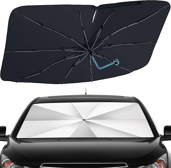 Windshield Sun Shade Umbrella, Blocks UV Rays & Heat, 57"x31.5", Silver | Foldable Car Window Shades for Mini SUV Sedans Hatchbacks, Blocks UV Rays, Keep Car Cool & Protect Interior, Spring Edge by Clothclose