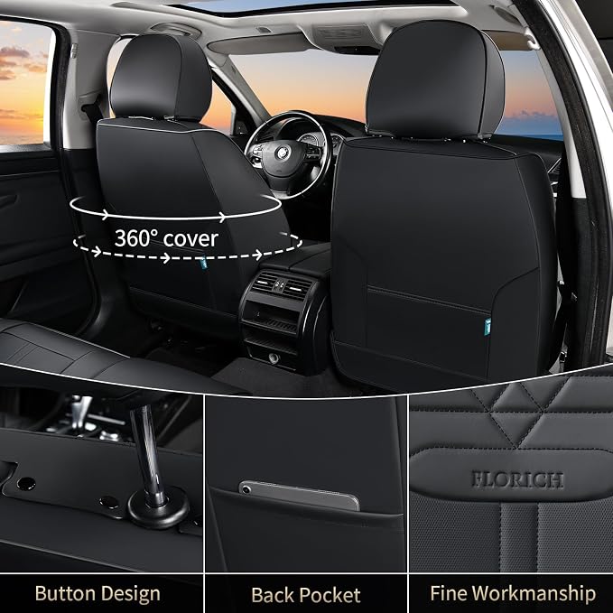 Car Seat Covers for Front Seats, Universal Seat Cushion 2 Seats, Car Seat Protector Waterproof, Premium Leather Automotive Seat Covers for Most Cars, Sedans, SUVs, and Trucks-Black - Image 2