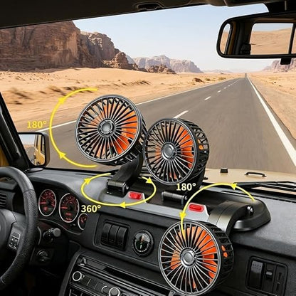 Triple-Head Car Fan, 12V Portable Vehicle Fan with 360° Rotation & Quiet Motor, 3-Speed Adjustable Air Circulator for Car Truck SUV RV, Cigarette Lighter Plug & Play - Image 4