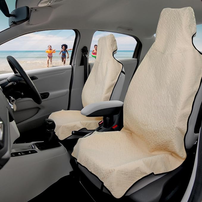 INFANZIA 1Pcs Waterproof Sweat Towel Car Seat Cover Beige, Non-Slip | Premium Bucket Carseat Protector for Trucks SUV Jeep, Universal for Post Gym Workout, Running, Swimming, Beach - Image 2