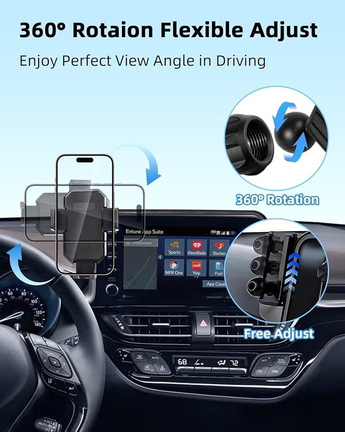 PZK Car Phone Mount for Toyota C-HR CHR 2019-2022 Accessories 8-inch Screen | Auto Lock Phone Holder One Button Release 360° Rotation Phone Cradles Hands Free Not Affect Vent for All Smartphones - Image 4