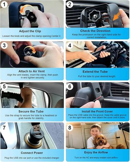 Car Ac Vent Extender for Back Seat, Portable Car Air Conditioner | Ac Hose with Built-In USB Fan | Delivers Cool & Warm Air to Rear Passengers | Flexible Ac Tube | Universal Fit for Most Cars - Image 8