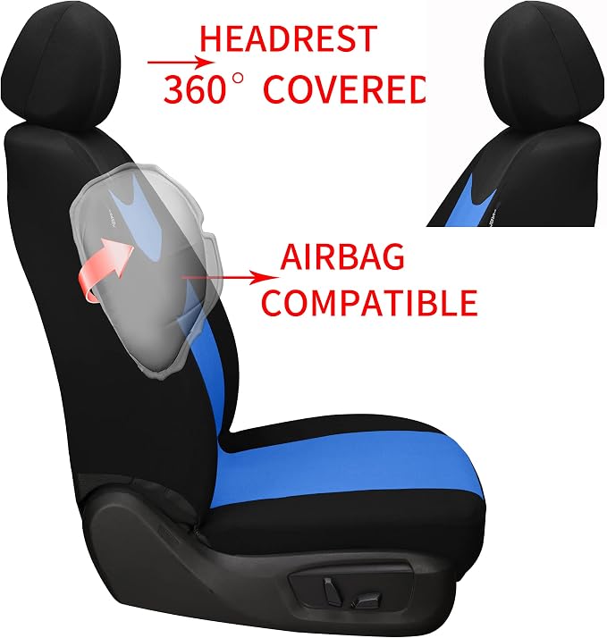 Universal Car Seat Covers for Front Seats, Cloth Front Car Seat Cover, Easy to Install, Breathable and Washable Universal Interior Covers for Auto, SUV, Sedan, Van, Airbag Compatible, Black & Blue - Image 6
