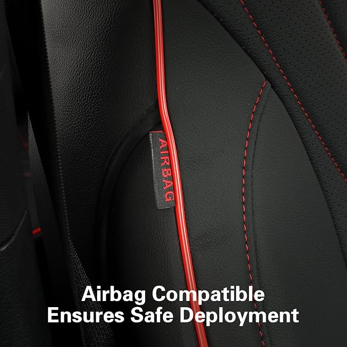 EKR F150 Seat Covers Custom Fit for (SuperCrew) 2015 2016 2017 2018 2019 2020 Ford F-150 Raptor,(4 Door,2nd Row W/Armrest) Full Set-Faux Leather (Black with Red Trim) - Image 4