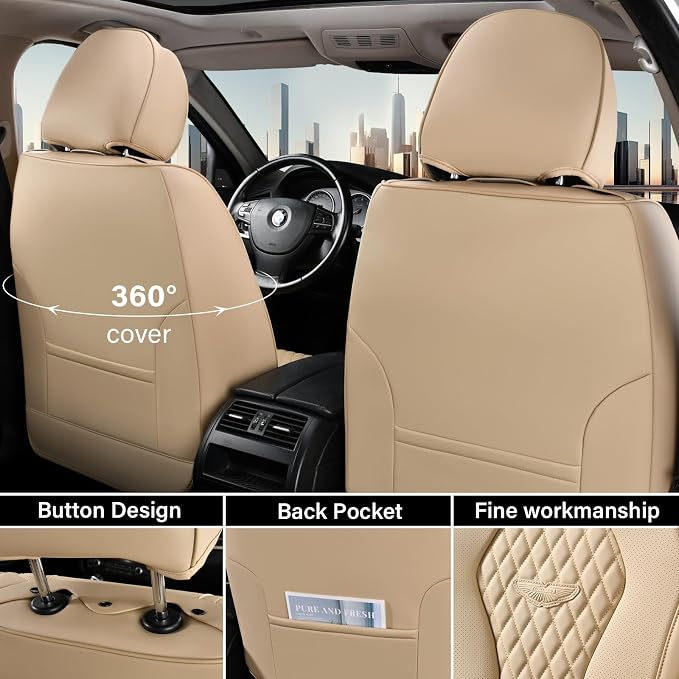 Coverado Seat Covers, Car Seat Covers Front Seats, Beige Car Seat Cover, Waterproof Car Seat Covers, Car Seat Cushion, Front Car Seat Covers Leatherette Car Seat Protector Universal Fit Most Cars - Image 2