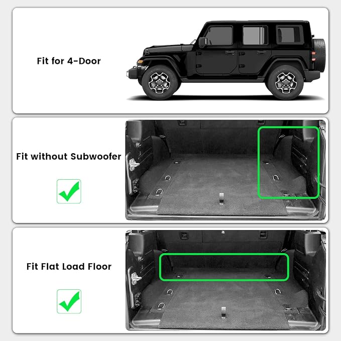 LASFIT Cargo Mat for Jeep Wrangler JL 2018-2026 4 Doors Without SUBWOOFER | Not for JK/Not PHEV/Not 2-Door, All Weather, TPE, Custom Fit, Trunk Mat, for Flat Load Floor, Gas Type, Black - Image 2