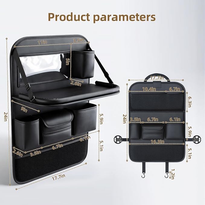 Car Backseat Organizer with Kick Mat & Foldable Tray, 2-Pack | Touchscreen Tablet Holder, Water Resistant PU Leather, Seat Back Protector with Storage Pockets, Road Trip Travel Accessories - Image 2
