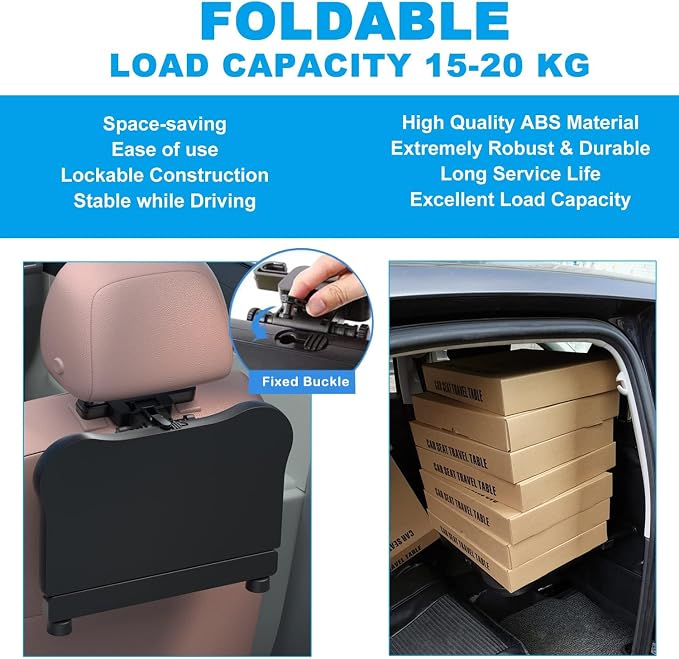 Car Back Seat Tray Table - Stable Foldable Auto Backseat Food Trays Desk for Rear Passenger Road Trip Eating & Work, Multifunctional Adjustable Travel Tray with Phone Drink Holder for Laptop iPad - Image 7