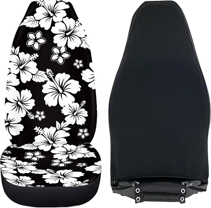 Hawaiian Florals Front Car Seat Cover for Women 2 Pcs Hibiscus Car Seat Covers Removable Automotive Accessories for Most Cars SUVs and Sedans - Image 4