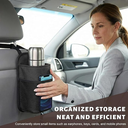 2 in 1 Large Car Cup Holder, 80 oz Multi-Function Auto Water Bottle Storage Bag with Mesh Pocket, Universal Hanging Seat Side Organizer Cup Holders for Car SUV Truck (Black) - Image 4