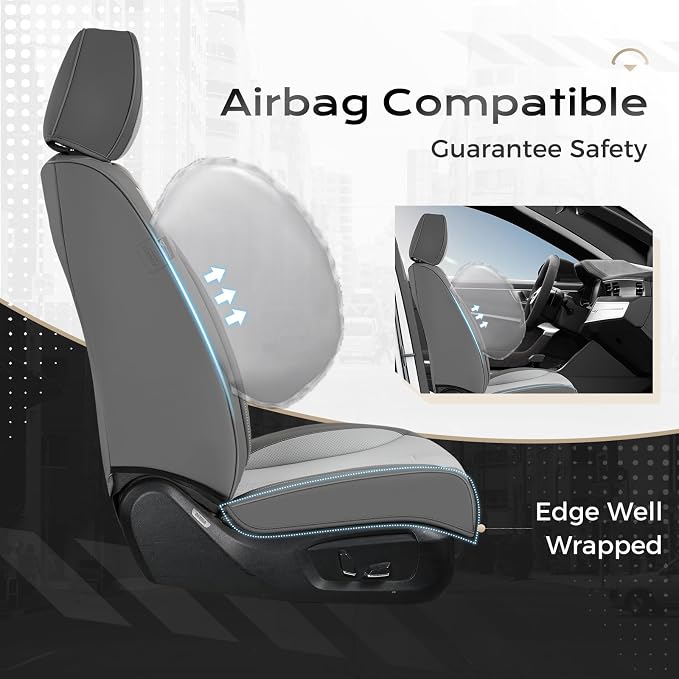 Coverado Car Seat Covers with Lumbar Support, Front Covers for Cars, Universal Automotive Seat Cover, Waterproof, Leather Car Seat Cushion, Interior Seat Protectors for Most Cars - Image 3