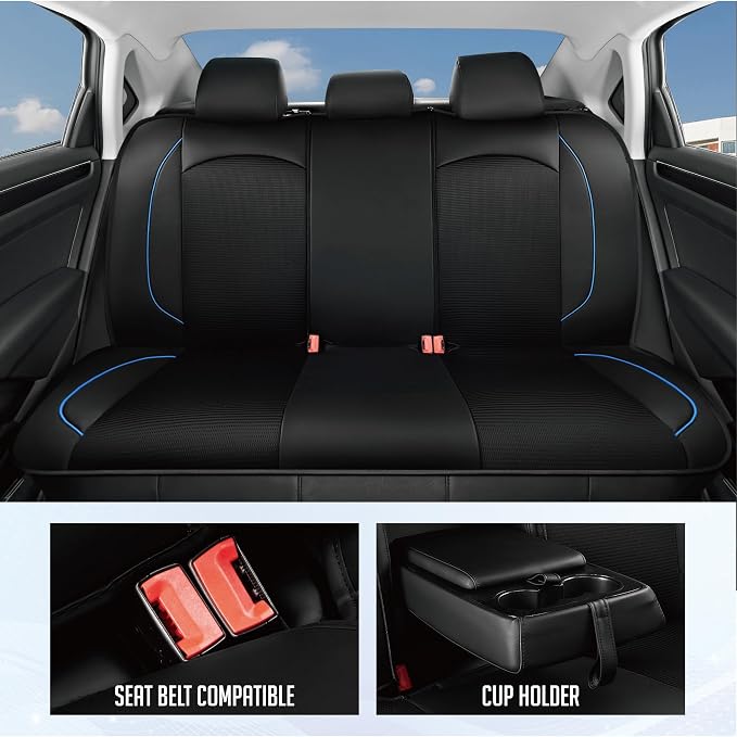 PIC AUTO Car Seat Cover, Pinping Leather and Mesh Seat Cover for Cars, Stylish Two-Tone Design Full Set Seat Covers, Breathable, Universal Fit,Comfortable and Durable SUVs, and Trucks(Blue) - Image 3