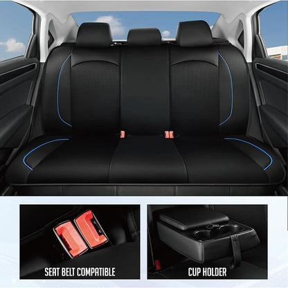 PIC AUTO Car Seat Cover, Pinping Leather and Mesh Seat Cover for Cars, Stylish Two-Tone Design Full Set Seat Covers, Breathable, Universal Fit,Comfortable and Durable SUVs, and Trucks(Blue) - Image 3