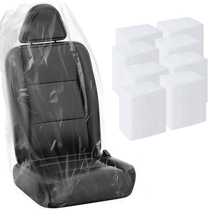 MYFAMIREA 200 PCS Disposable Car Seat Covers Clear Plastic Vehicle Seat Protector, Plastic Seat Covers Protector Universal Water Resistant and Stain Resistant for Cars Auto Truck Bus Airplane by MYFAMIREA