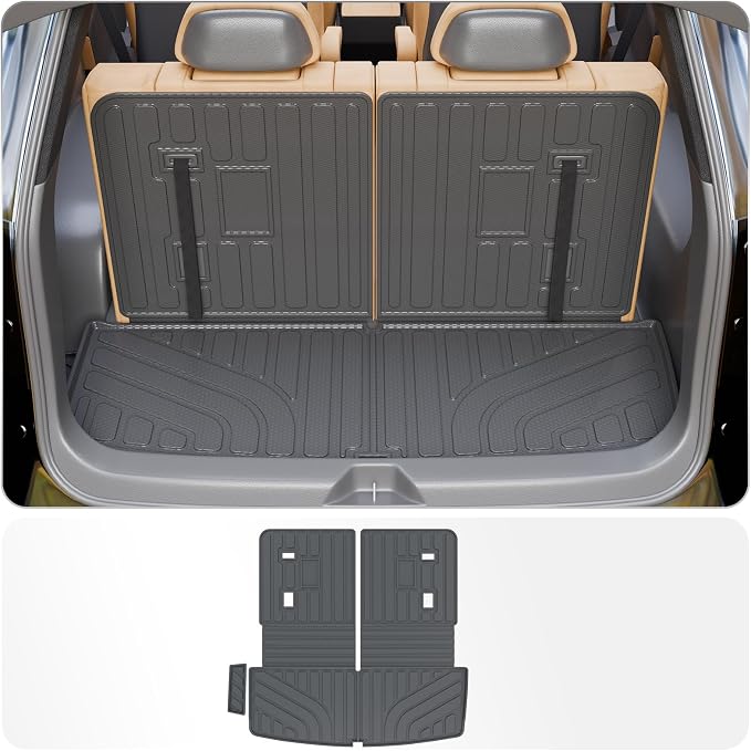 Trunk Mat with Backrest Mat for 2017-2023 GMC Acadia 6&7 Seats | Cargo Mat Cargo Liner Trunk Liner TPE All Weather Back Seat Cover Protector 2022 Acadia Accessories by Thinzyou