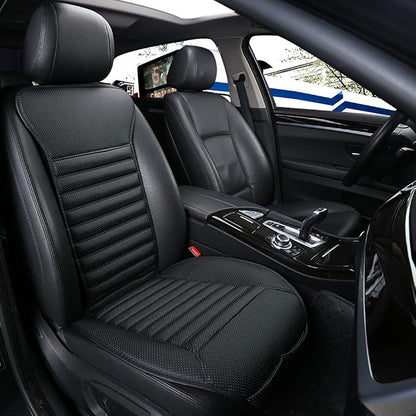 Universal Car Seat Cover PU Leather Car Seat Cushion Driver Seat Cover with Backrest- Car Front Seat Protector Fits 95% of Vehicles-1 Piece (Black-B) - Image 2