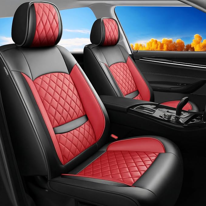 for Toyota Corolla Cross 2022-2026 Car Seat Covers, Front Pair, Red | Premium Leather Full Coverage Seat Protectors – All-Season, Waterproof, Breathable, Cushioned Comfort & Airbag Compatible by Unknown