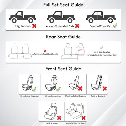 Huidasource Tacoma Seat Covers Front&Rear, Full Coverage Waterproof Car Seat Cover Fit for 2005-2015 Double & Crew Cab 2nd Gen Toyota Tacoma Base Prerunner SR5 Limited TRD Sport(Full Set/Black&Red) - Image 9
