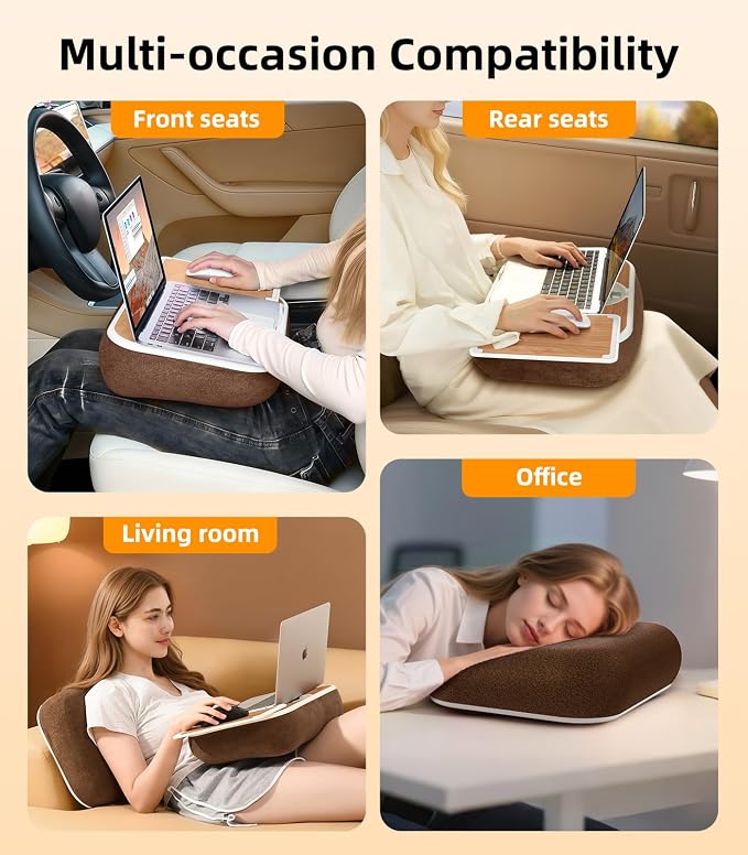 Car Seat Tray Pillow Stand, Laptop Lap Desk with Mouse Pad, Portable Food Tray with Tablet/Kindle Mount Holder, Front/Rear Seat Table for Office/Eating/Reading, Travel Essentials Accessories - Image 9