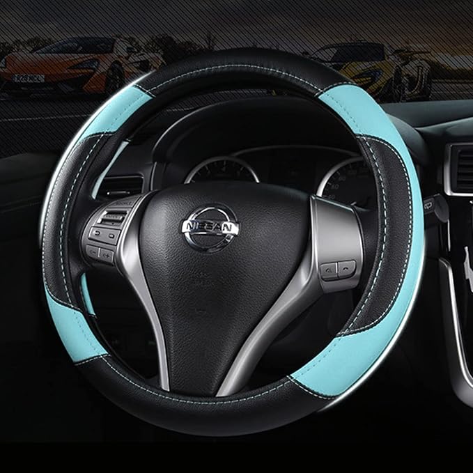 Leather Car Steering Wheel Cover, Universal Fit for Most Cars, Light Blue | Microfiber Leather,Non-Slip Breathable Auto Steering Wheel Protector - Image 4