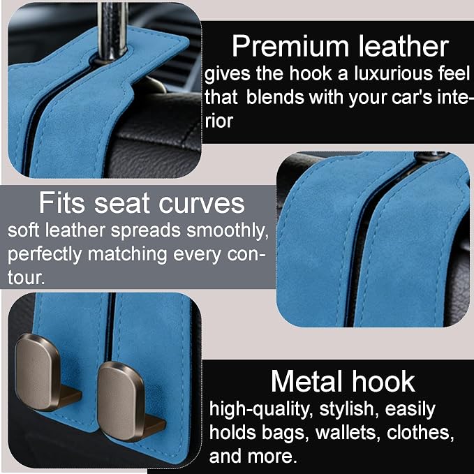 Car Seat Headrest Storage Hooks - 2 Pack Dual Hangers Design Organization Accessories, Car Interior Gadgets to Add Extra Holder and Hook for Purses,Bags,Coat and Handbag - Image 4
